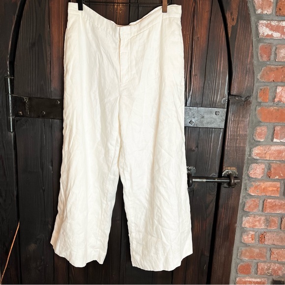 Ralph Lauren white lined linen wide leg pants 12 - Picture 1 of 5